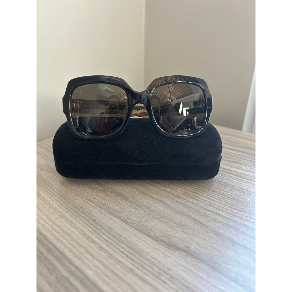 Gucci Womens Sunglasses GG0036SN Black Green Glitter Web Stripe 54-22-140 - Picture 3 of 4